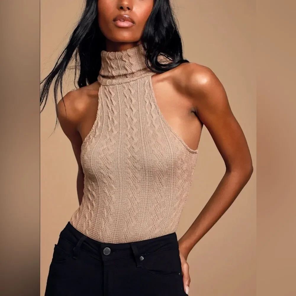 Akira Chicago Black Label Cable Knit Turtleneck Bodysuit Size S